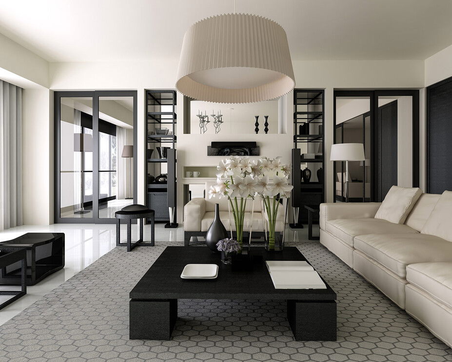 Black and White Contemporary Formal Living Room Design