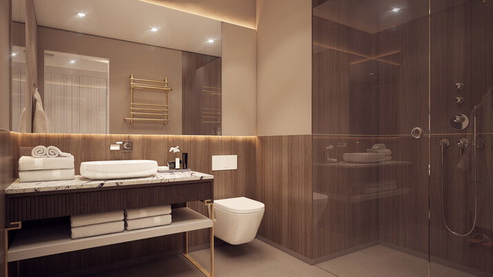 Boutique Hotel Bedroom & Bathroom Rendering thumb