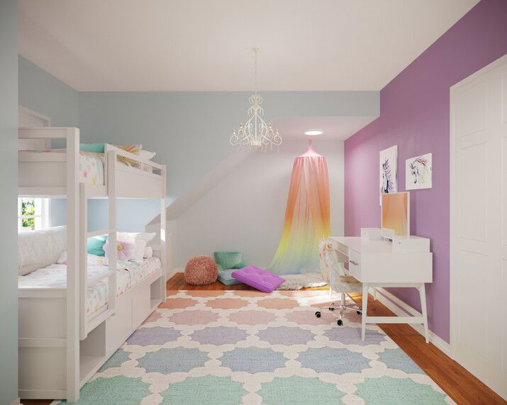 Colorful Unicorn Themed Room Design For Girls Rendering thumb