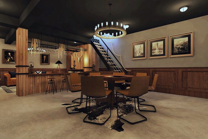 Dark Nautical & Pirate Family Basement Remodel Rendering thumb