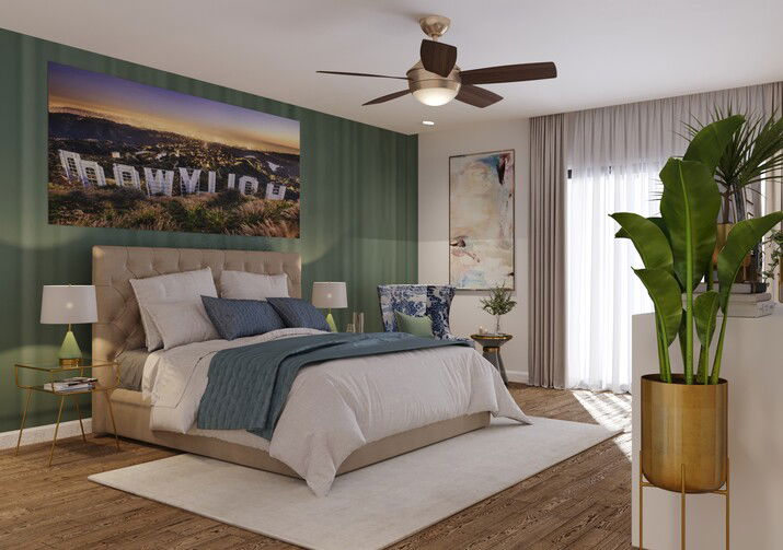 Eclectic Artsy Bedroom Interior Design Rendering thumb