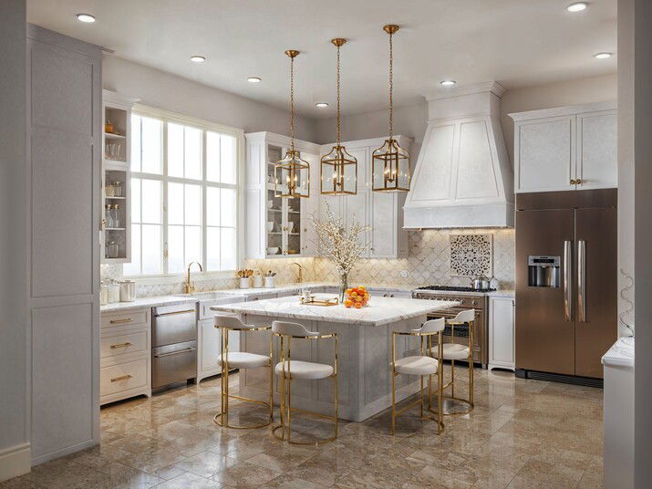 Elegant and Light Kitchen Design Rendering thumb