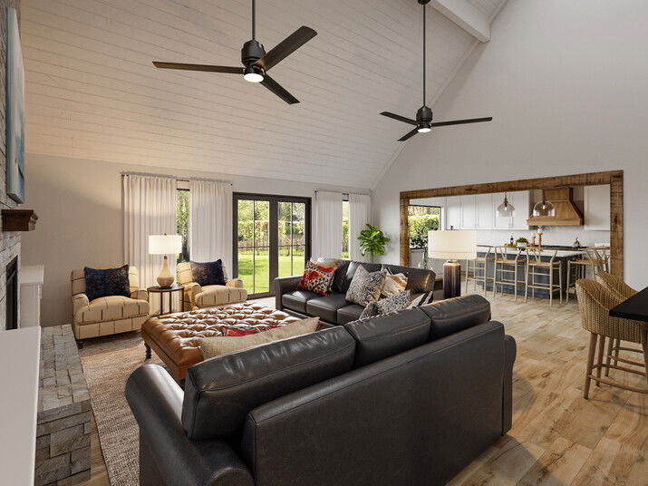 Modern Farmhouse Home with High Vaulted Ceiling Rendering thumb