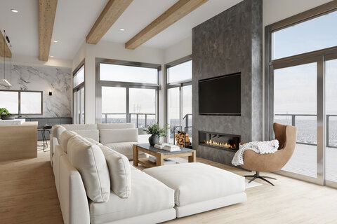 Open Concept living room with electric fireplace Open Concept living room with electric fireplace