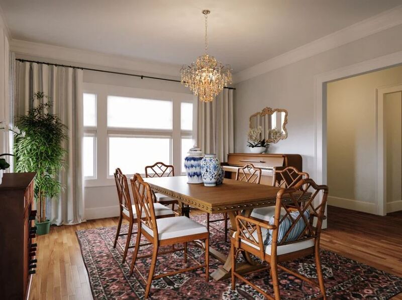 Traditional Dining Room With Blue Accents