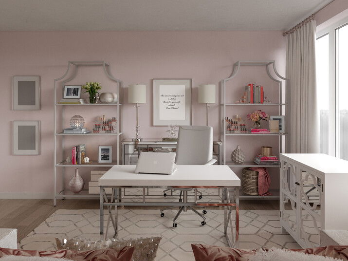 Transitional Living, Bedroom and Home Office Design Rendering thumb