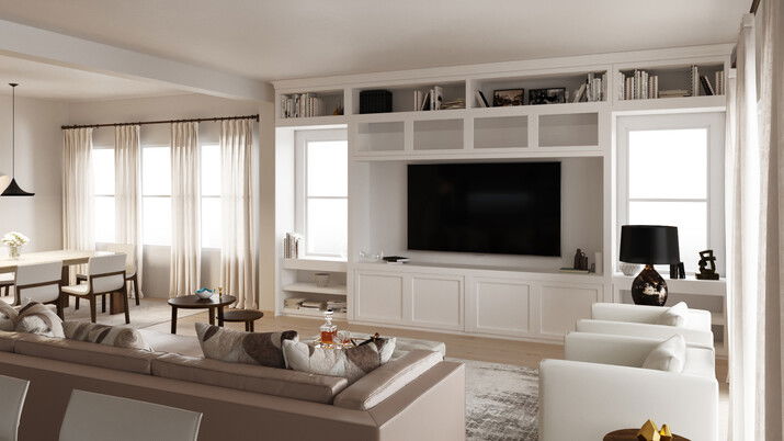 White and Neutral Living Room Design Rendering thumb