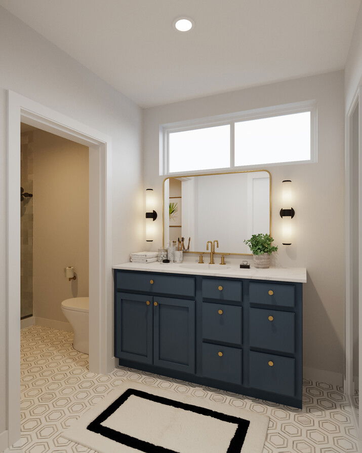 White & Blue Modern Master Bathroom Remodel Rendering thumb